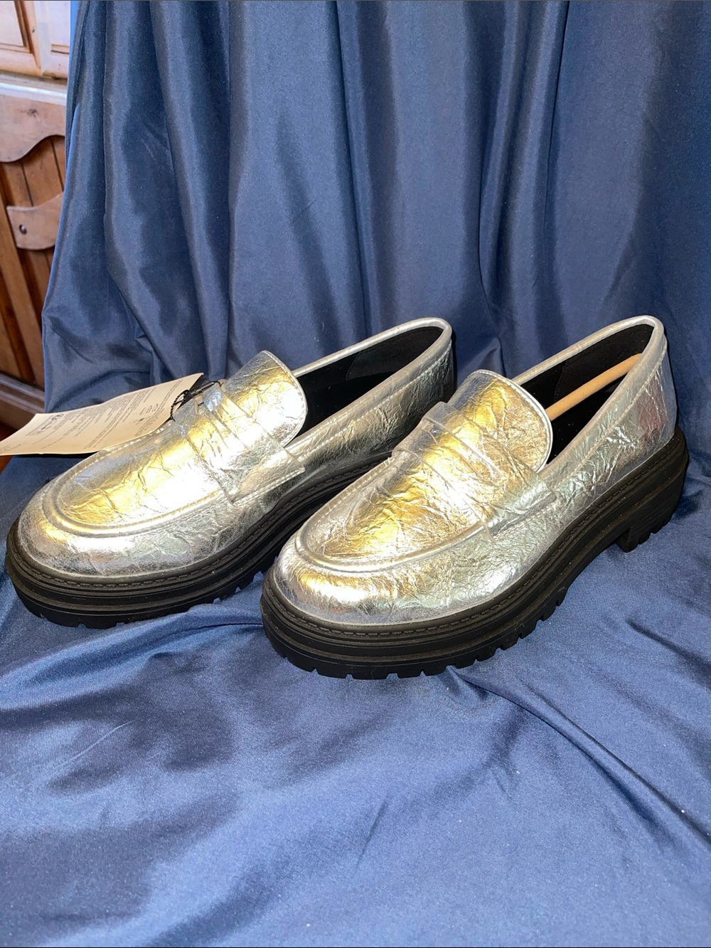 Women's Metallic Silver Slip-On Penny Loafers